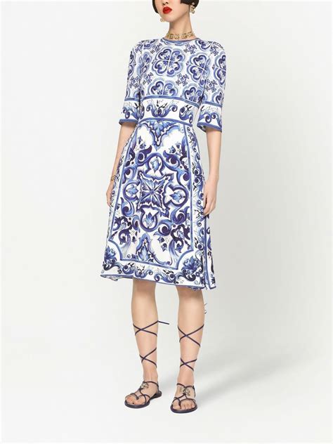 majolica print midi dress